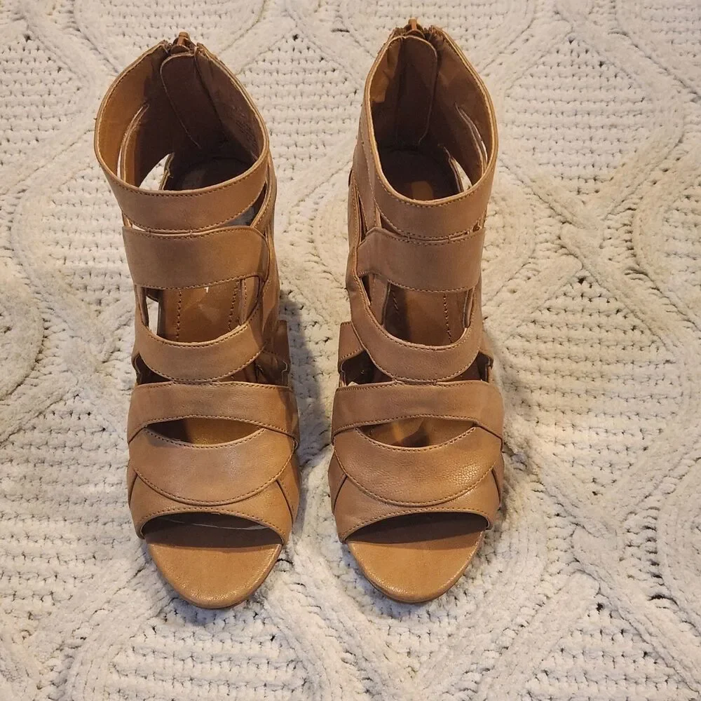 Nine West Tan Open Toe Bootie Heels Size 5.5 M - Picture 3 of 6